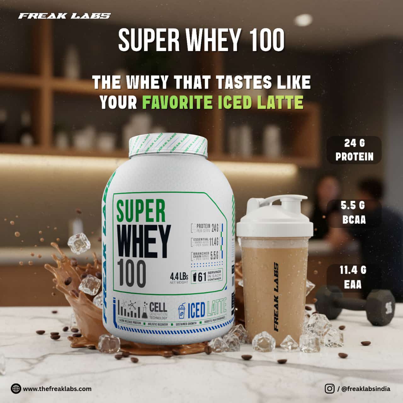 FREAK LABS SUPER WHEY 100 4.4lbs ICED LATTE